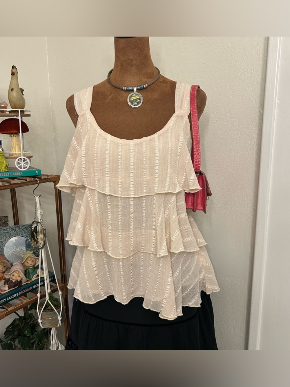 Fairycore Coquette Cream Stripe Ruffle Tank Top by Forever 21